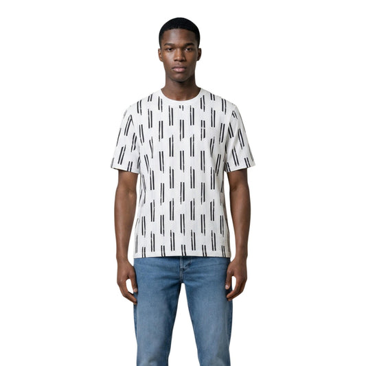 T-shirt Antony Morato uomo bianca con stampa geometrica maniche corte scollo rotondo 100% cotone - vista frontale indossata da modello
