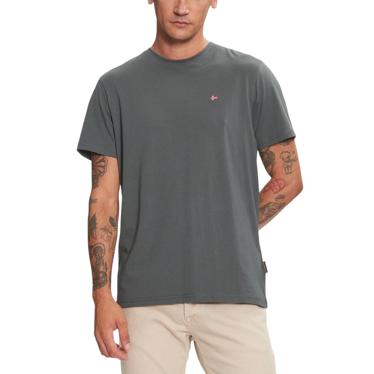 Napapijri T-Shirt Uomo Verde Manica Corta Scollo Tondo 100% Cotone Primavera/Estate NP0A4H8DG