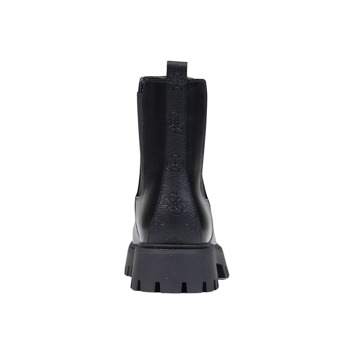 Anfibi Guess donna neri FLTFID ELE10 Fida. Stivaletti casual con elastico in ecopelle, suola scanalata alta 4 cm stile carrarmato, placchetta logo dorata o metallica laterale, scarpe mezza stagione.