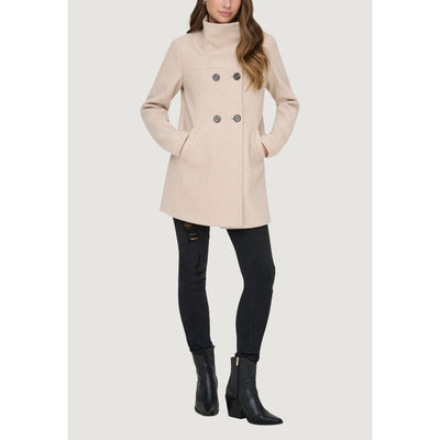 Only Cappotto Donna Beige con Bottoni Maniche Lunghe Scollo Alto Tasche Anteriori - Cappotto Poliestere