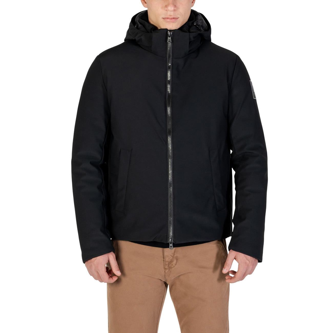 Yos Giacca Uomo Nero Cerniera Cappuccio Manica Lunga Scollo Alto Tasche Nylon Elastan Autunno Inverno HM-90TS