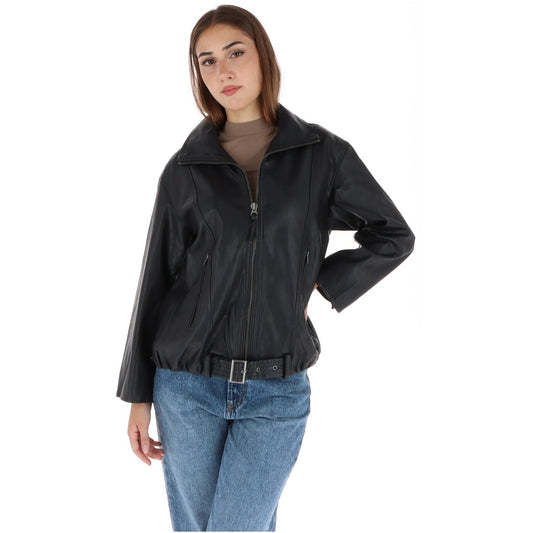 Giacca nera donna pelliccia sintetica Pepe Jeans PL4024525. Giambotto total black stile aviator con cintura in vita, zip metalliche e spalle scese.