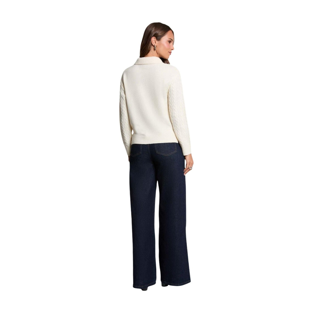 Maglione donna Morgan De Toi avorio – Maglia a trecce con colletto polo 262-MLOLY.