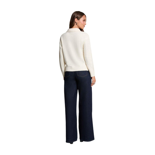 Maglione donna Morgan De Toi avorio – Maglia a trecce con colletto polo 262-MLOLY.