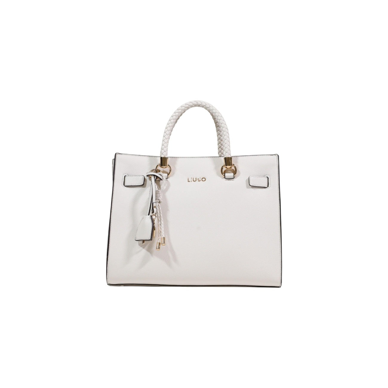 Borsa Satchel Liu Jo Better; effetto bottalato bianco. Tre scomparti (zip e magnetico), manici intrecciati, tracolla removibile. Borsa donna media, versatile e sostenibile.