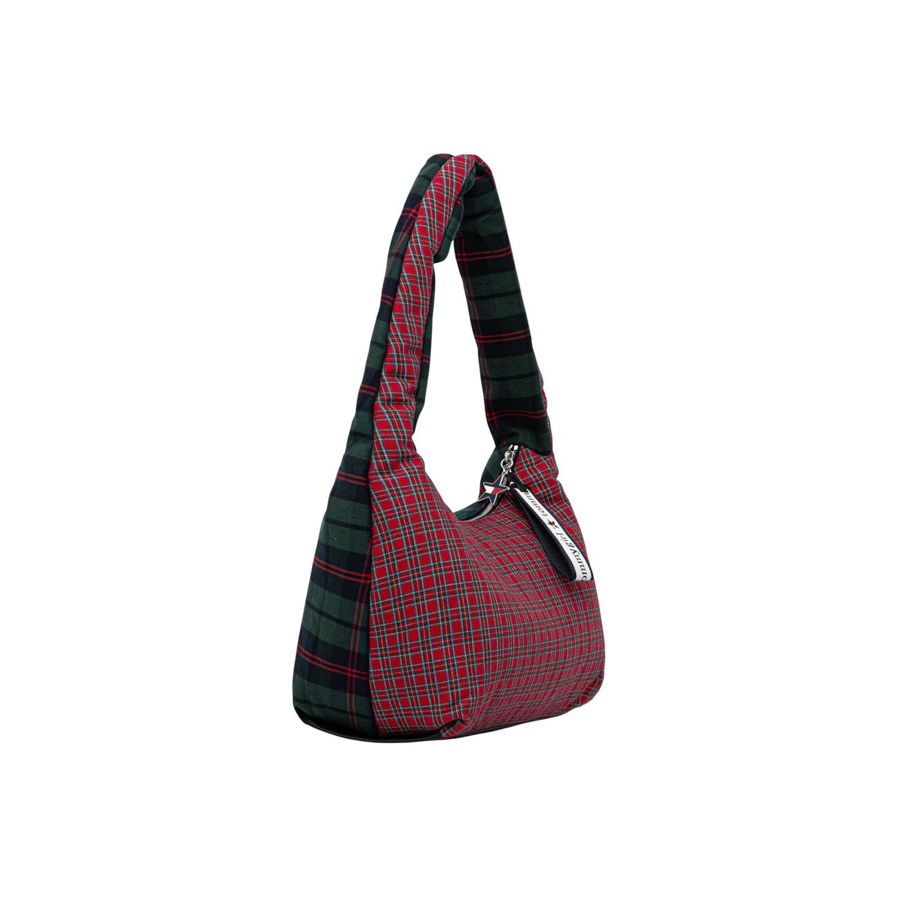 Borsa Hobo Tommy Girl; 100% Cotone Twill. Fantasia a quadri bicolore, chiusura zip con charm logo, capienza 11,5L. Accessorio iconico anni '90 per la stagione PE26.