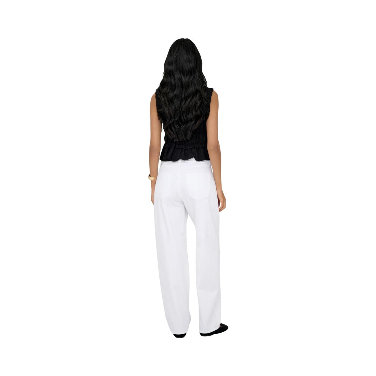 Jeans bianchi Only donna Balloon Fit 15363227. Jeans a vita media in 100% cotone denim bianco con cintura in coordinato, 5 tasche, taglio morbido a palloncino, pantaloni jeans estivi traspiranti Primavera/Estate.