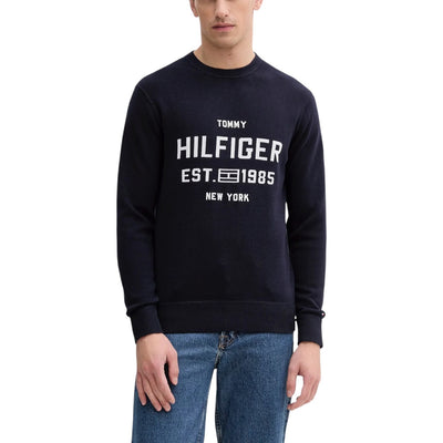 Tommy Hilfiger Maglia Uomo Beige con Stampa - Maglietta Manica Lunga Girocollo Cotone Organico