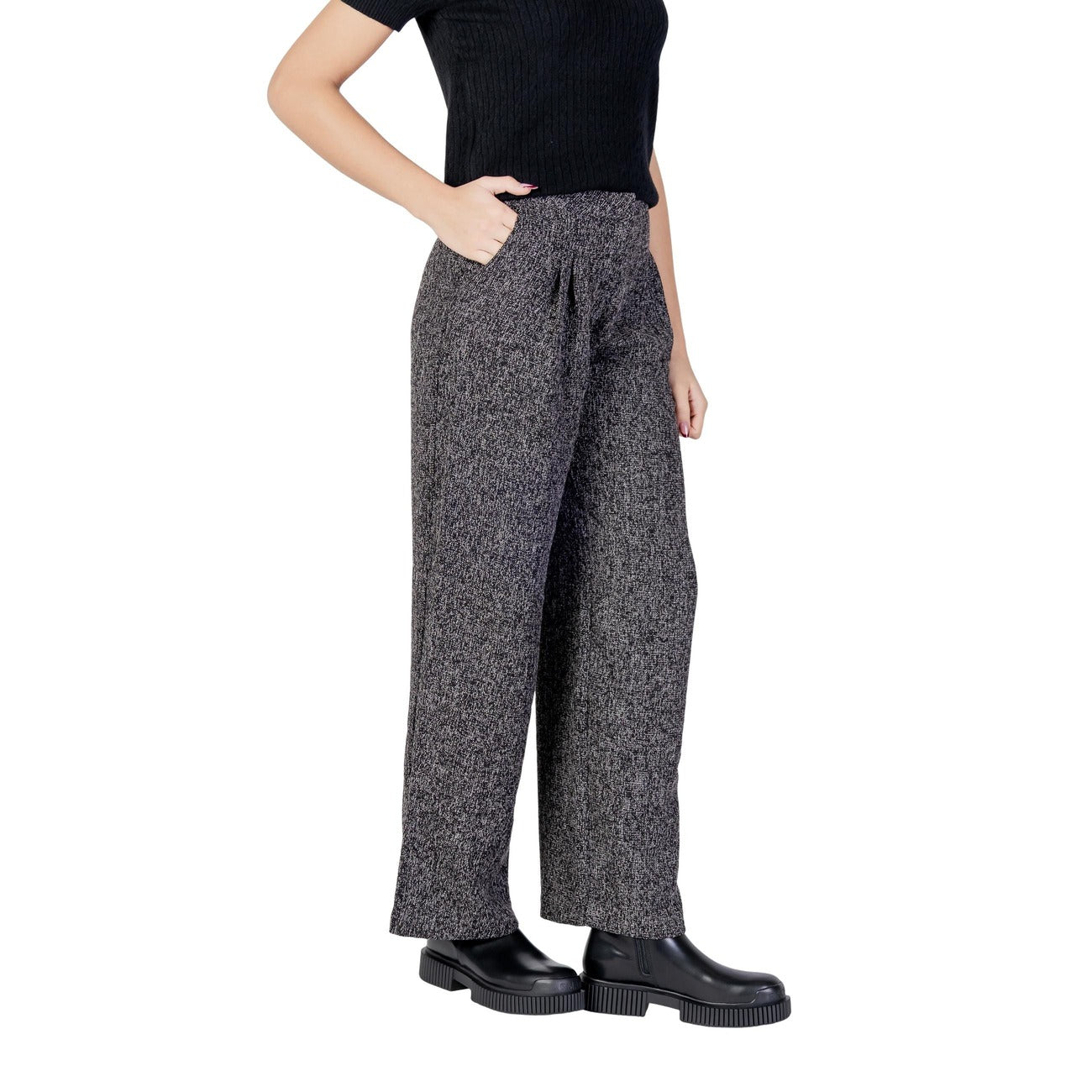 Jacqueline De Yong Pantaloni Donna Nero Zip Bottone Poliestere Viscosa Autunno Inverno 15359481