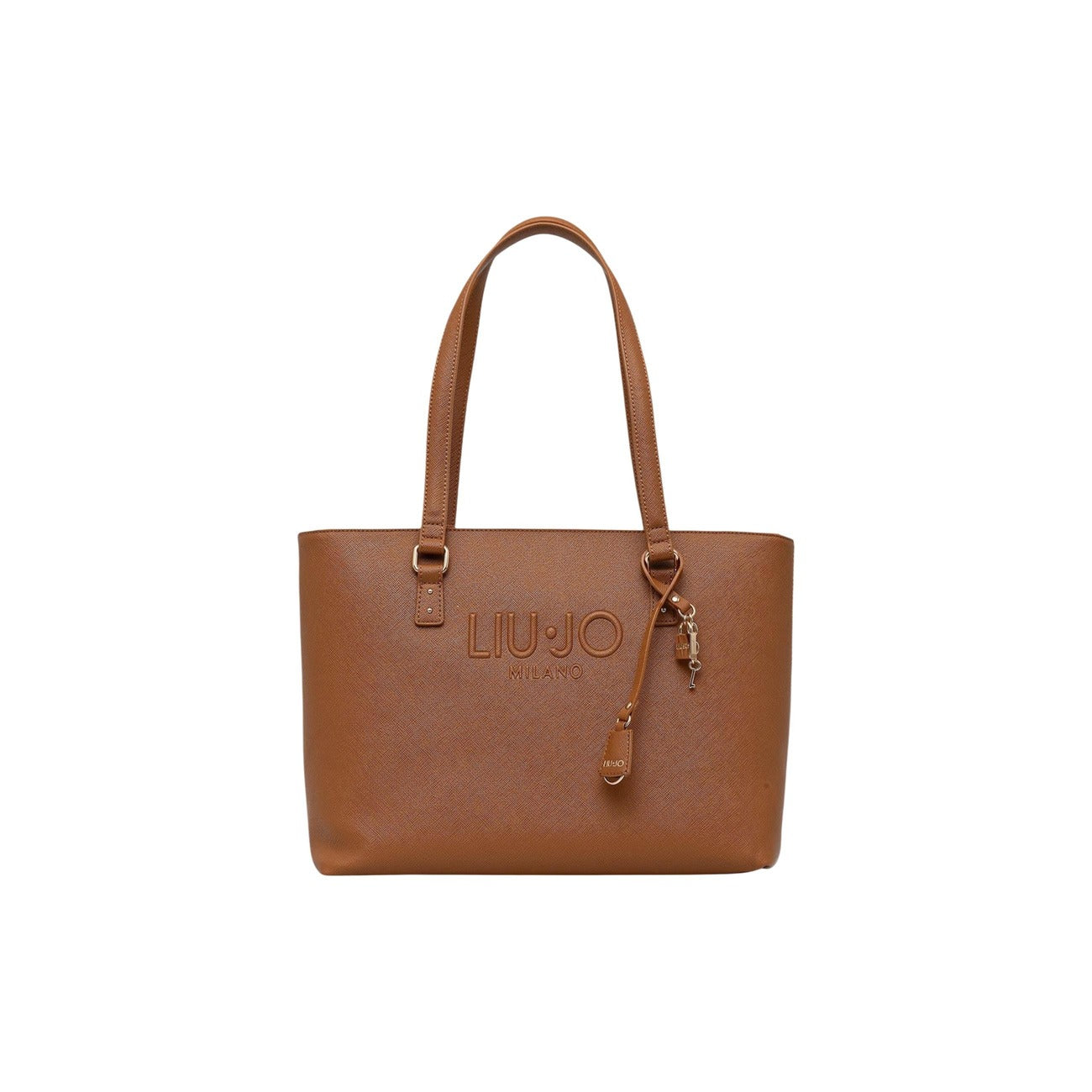 Liu Jo Tote Large ECS; borsa marrone a spalla capiente in similpelle, design versatile con dettagli metallici e logo distintivo, perfetta per contenere tutto il necessario quotidiano. Vista frontale 