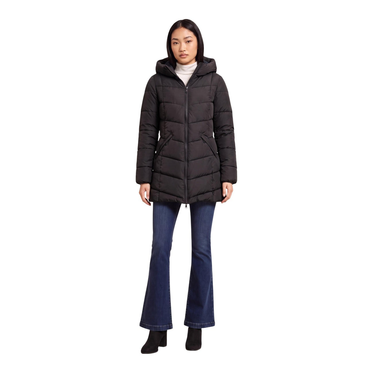 Piumino nero donna Choral – Giubbotto trapuntato voluminoso con cappuccio SLI6GC026271D.