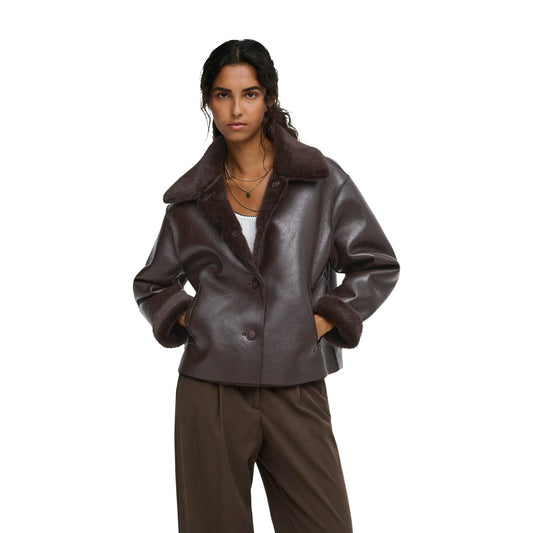 Giacca reversibile ecomontone donna Jacqueline De Yong – Giubbotto marrone similpelle JDYCOCO 15384752.