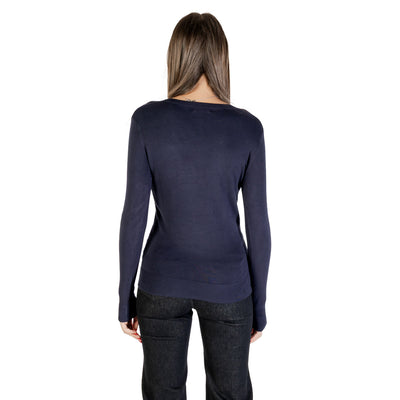 Guess Maglia Donna Blu con Strass Maniche Lunghe Scollo a V - Maglia Viscosa Poliammide Elastan