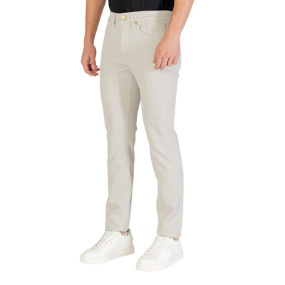 Jeckerson Pantaloni Uomo Grigi con Zip e Bottone Tasche Anteriori e Posteriori - Pantaloni Cotone Elastan