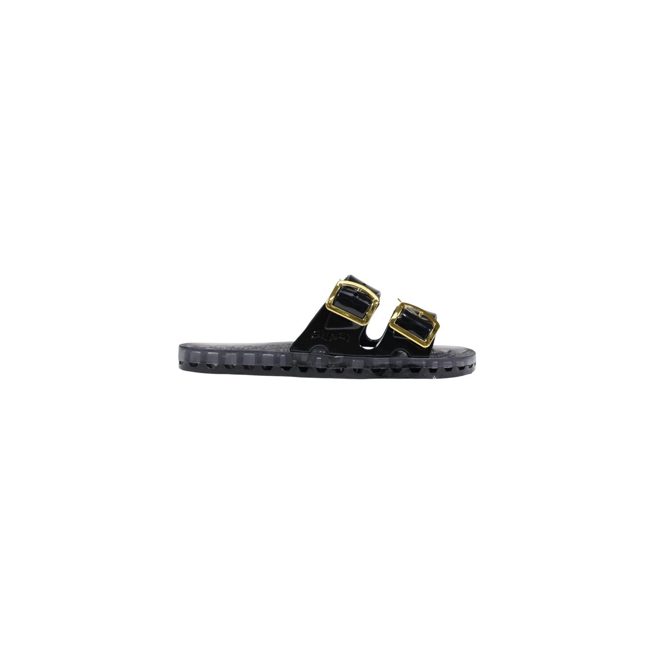 Slide Sensi La Jolla Urban Nere; 100% PVC. Doppia fascia regolabile, suola ergonomica traforata anti-ristagno, altezza 2 cm. Leggere, ultra-resistenti e lavabili. Design Made in Italy. Nero 