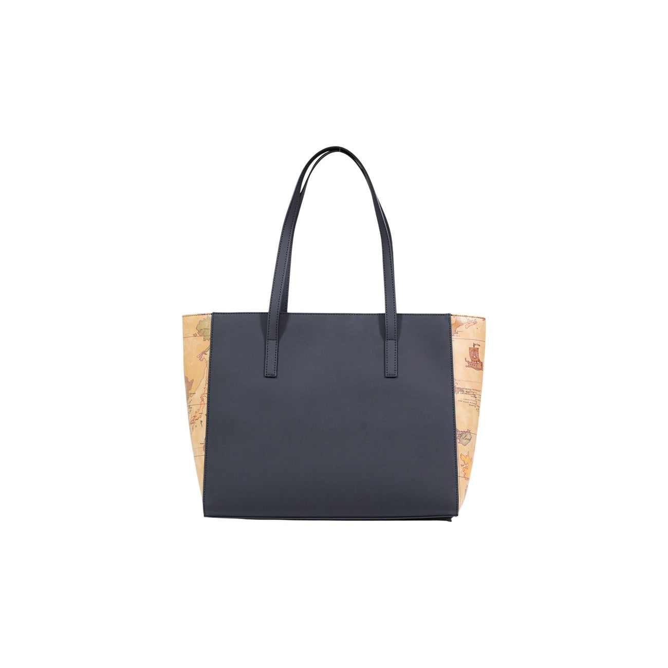 Borsa Shopper Alviero Martini Nera; Profili Geo Classic. Manici lunghi per porto a spalla, chiusura con cerniera, ampio scomparto interno. Dimensioni 29x14 cm. Stile casual-elegante adatto a tutte le stagioni. Vista posteriore