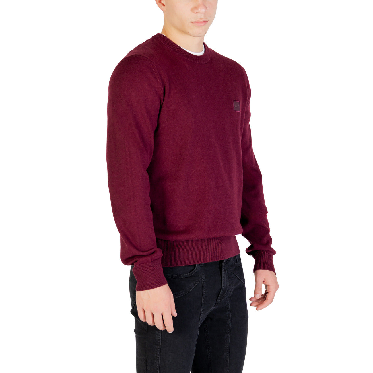 Boss Maglia Uomo Bordeaux Scollo Tondo Manica Lunga Cashmere Cotone Autunno Inverno 50527583