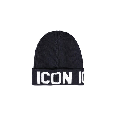Icon Cappello con Sciarpa Uomo Nero con Stampa - Set Acrilico 190x33cm Autunno Inverno