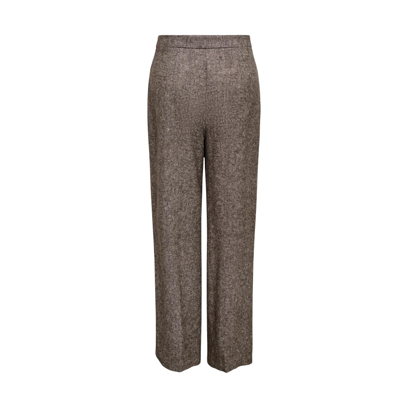 Pantaloni Only Onlbekka Wide; Effetto Lana. Vita alta, gamba larga, tessuto riciclato stretch. Pantalone palazzo donna elegante e versatile, Colore marrone vista posteriore 