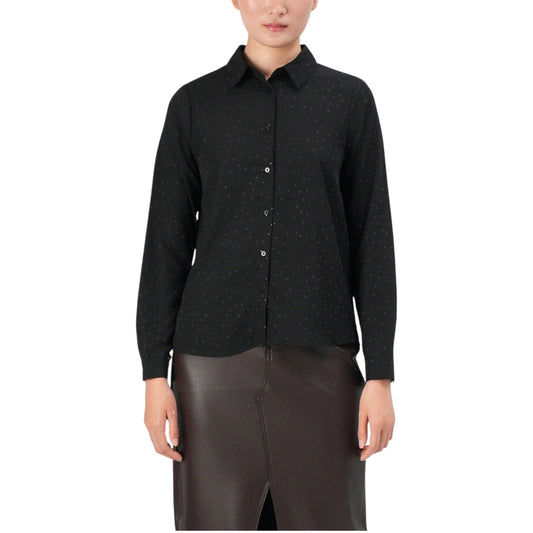 Only Camicia Donna Nera a Pois con Bottoni Maniche Lunghe Colletto Classico - Camicia Poliestere Scollo Tondo