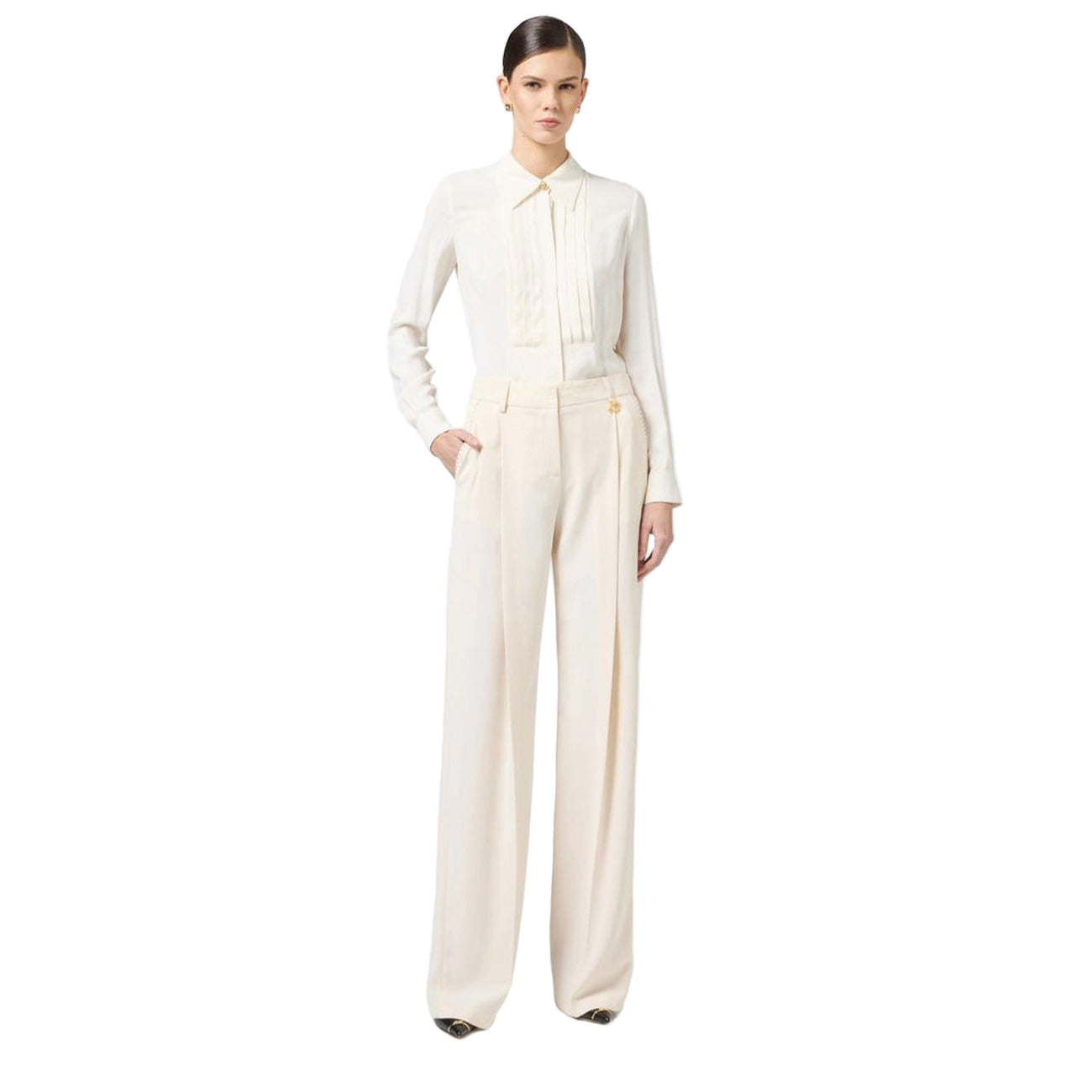 Elisabetta Franchi Pantaloni Donna Beige Tasche Anteriori Poliestere Elastan Primavera Estate V_32356