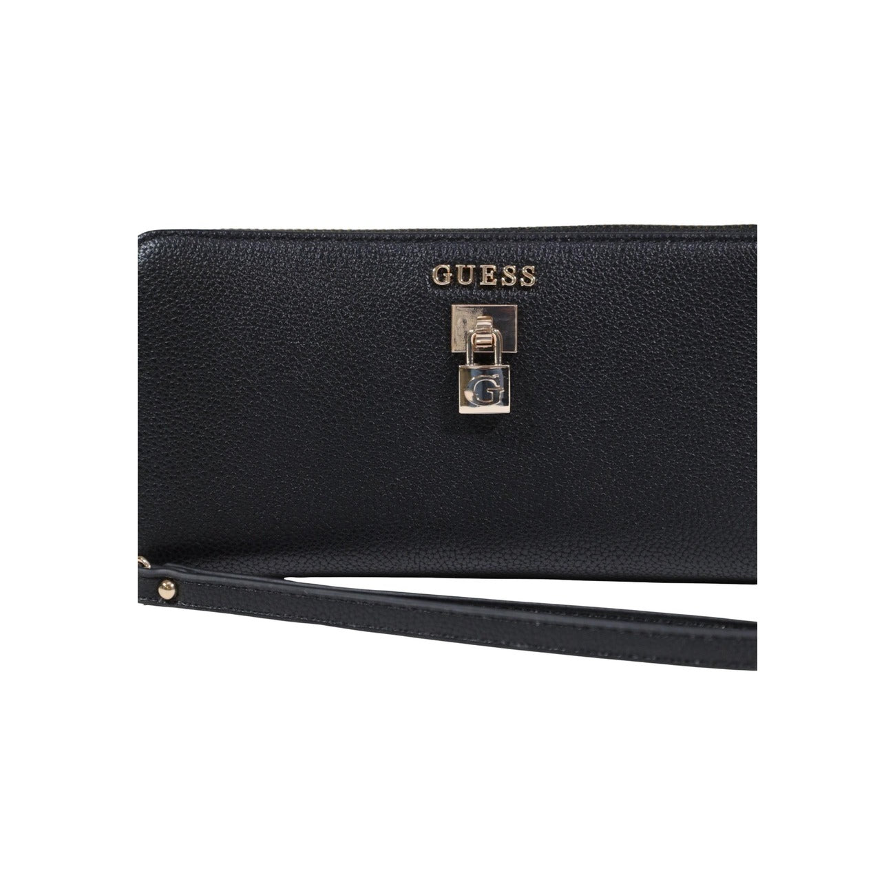 Portafoglio Guess donna nero con cerniera - vista frontale con dettaglio logo