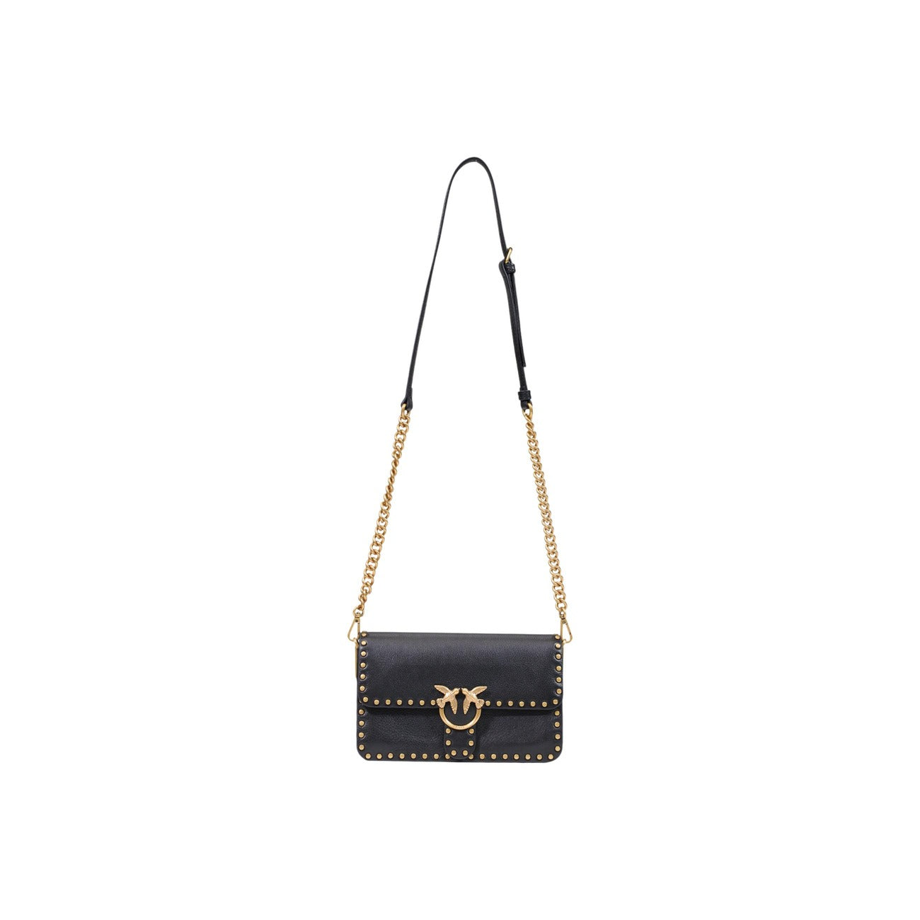 Borsa Pinko Love Bag nera pelle borchie tracolla catena oro Love Birds 107665 A2JG⁠