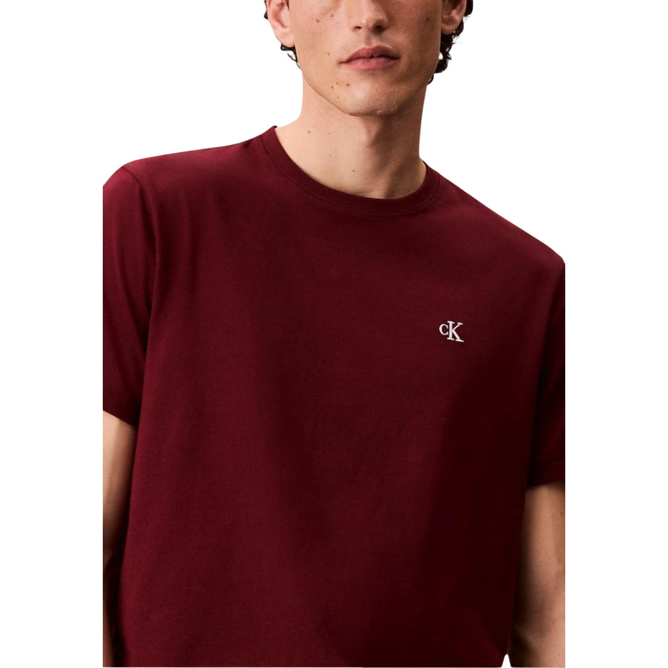 Calvin Klein Jeans T-Shirt Uomo Bordeaux Manica Lunga Scollo Tondo Cotone 100% Autunno Inverno LV04RC275G