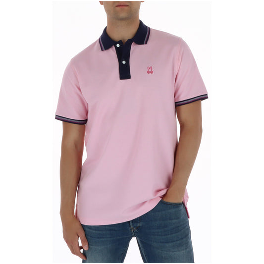 Polo Psycho Bunny Rosa; 100% Cotone Peruviano. Logo ricamato, bordature a contrasto, abbottonatura a 2 bottoni. Vestibilità regular, spacchi laterali traspiranti, stile casual-premium. Visita frontale 