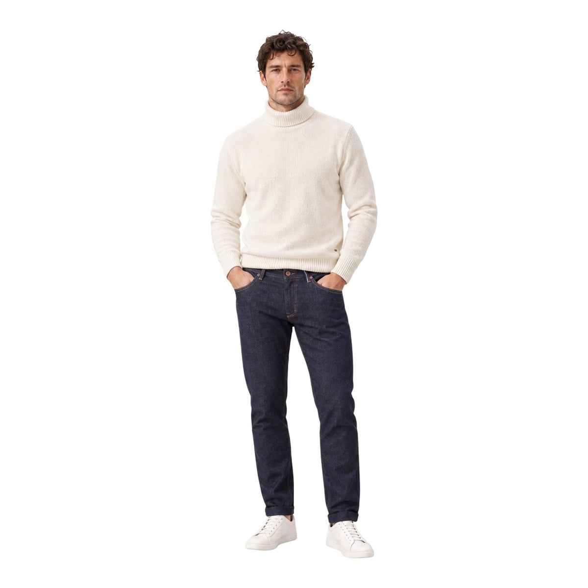 Dolcevita uomo Gianni Lupo bianco – Maglione collo alto a maglia fine GL536S-F26.