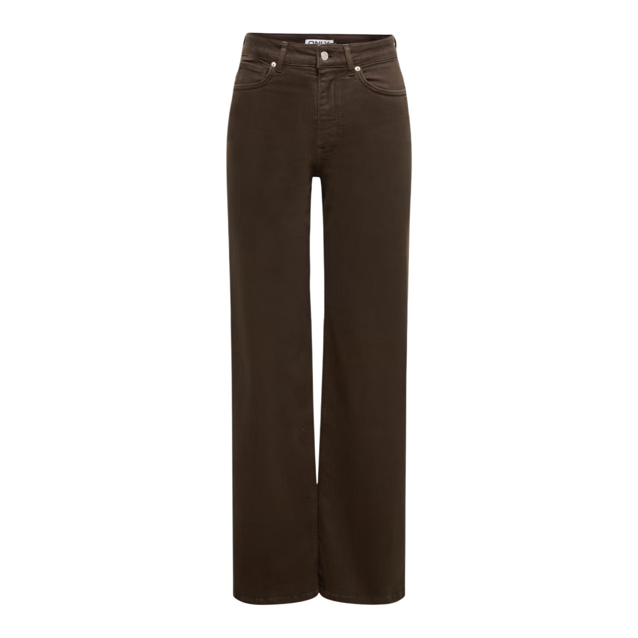 Jeans marroni Only donna Wide Leg 15371660. Jeans a vita alta e gamba larga marrone scuro Dark Brown Denim in cotone stretch, 5 tasche con zip e bottone, pantaloni jeans traspiranti e comodi primavera estate Only.