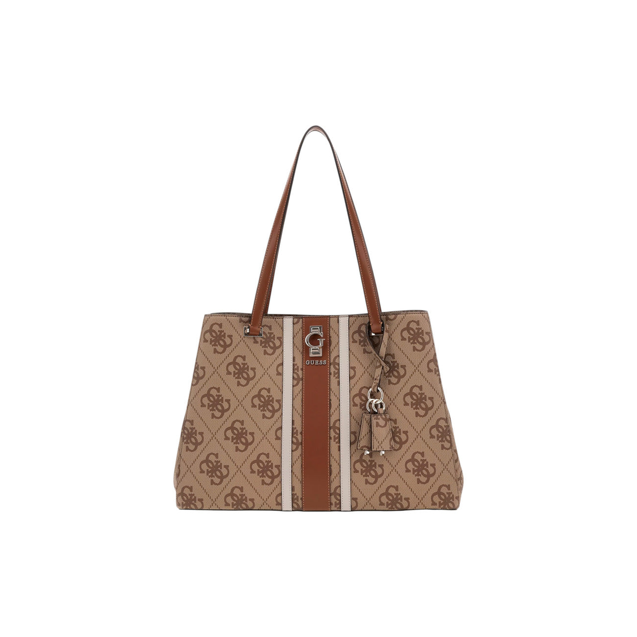 Guess Borsa Donna Beige a Mano con Stampa - Borsa Poliuretano Tasca Interna 38x27x12cm
