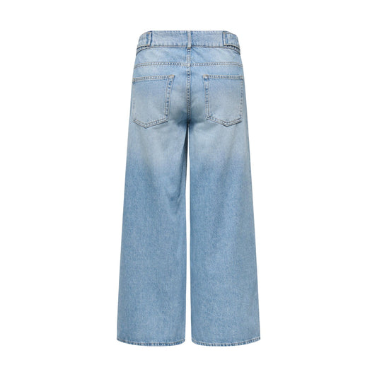 Jeans Only donna chiari Wide Fit 15367859. Jeans a vita media e gamba larga azzurro chiaro Light Blue Denim slavato in puro cotone biologico, 5 tasche con zip e bottone, pantaloni jeans estivi morbidi e traspiranti Only.