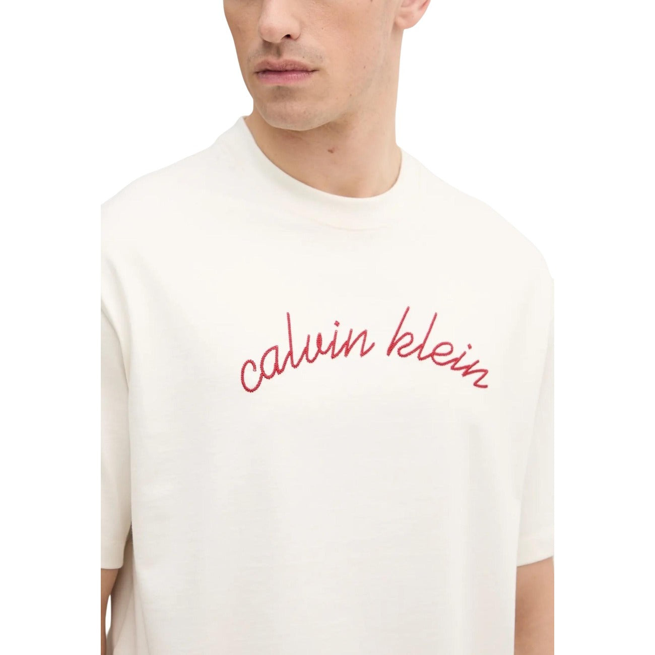 Calvin Klein Jeans T-Shirt Uomo Beige Stampa Manica Corta Scollo Tondo Cotone 100% Autunno Inverno LV04RC225G