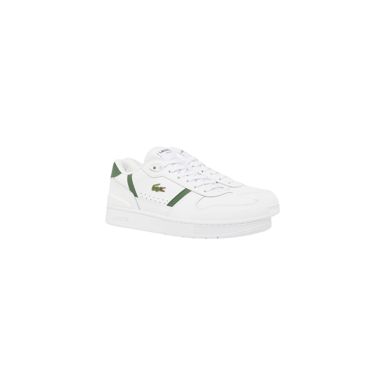 sneaker Lacoste T-Clip Set da uomo in pelle bianca e verde Vista laterale frontale 