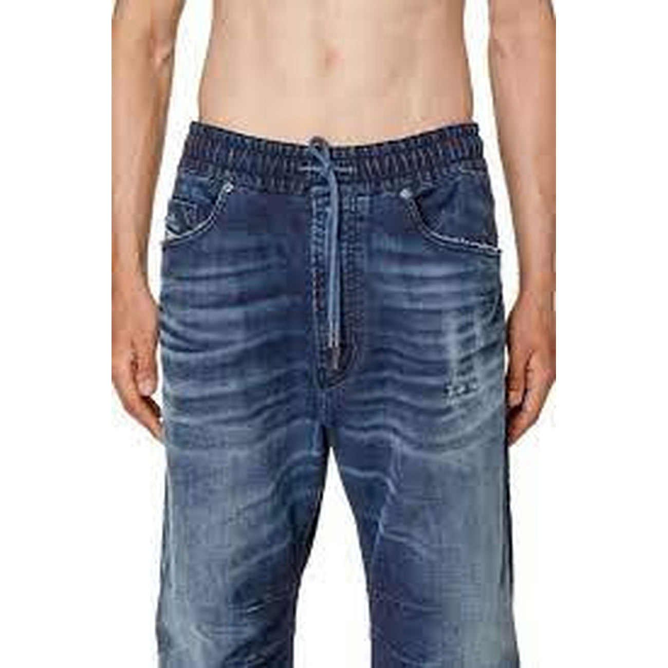 Diesel Jeans Uomo Blu Monocromo Effetto Consumato in Cotone 46% Lyocell 52% Elastan 3% con Lacci B_44455