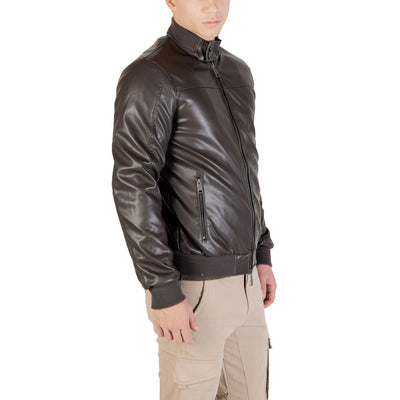 Gianni Lupo Giacca Uomo Marrone con Zip Bottoni - Giacca Poliestere Poliuretano Tasche Maniche Lunghe