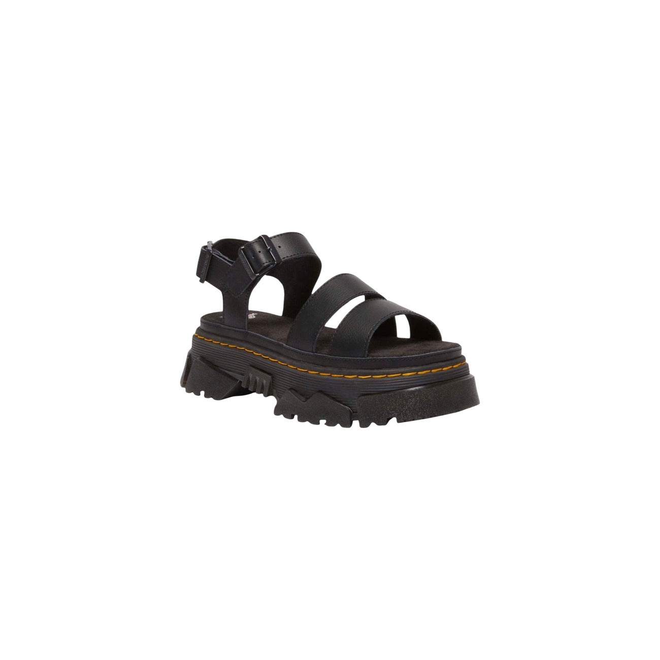 Sandali Dr. Martens donna neri con fibbia plateau 100% pelle - vista laterale frontale 