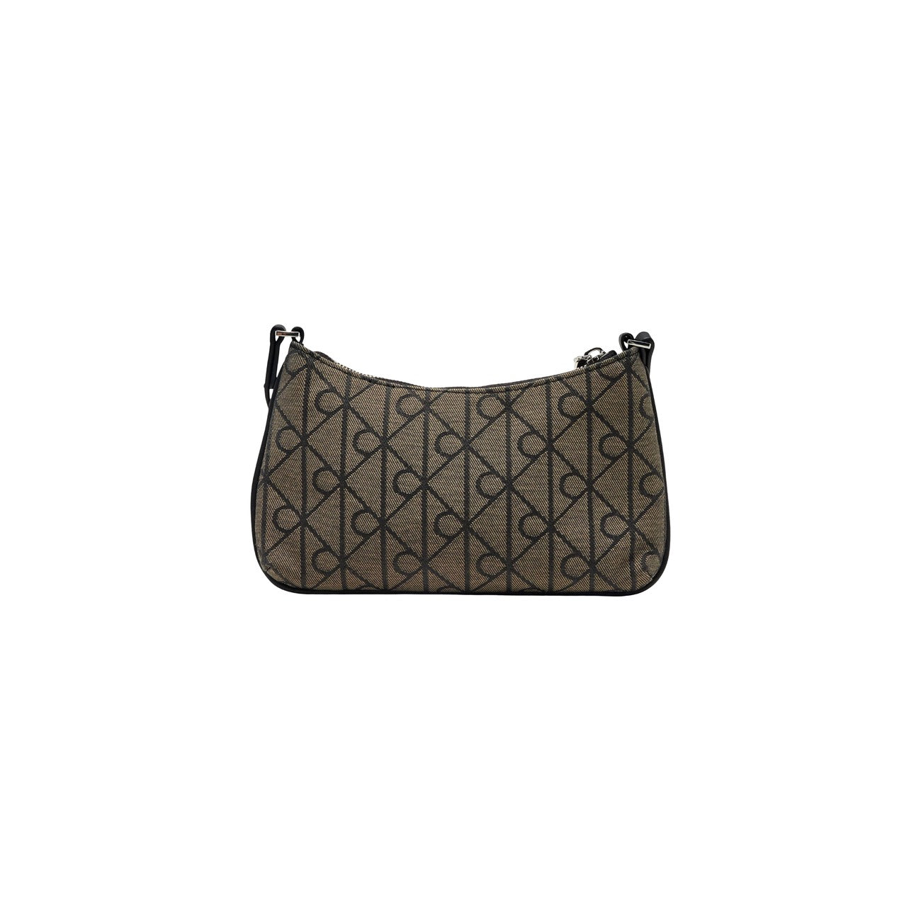 Borsa Mini Calvin Klein Jacquard; Nero. 100% Poliestere riciclato sostenibile, trama logata all-over intrecciata, chiusura con zip e tracolla regolabile. Dimensioni compatte e slanciate (23x14 cm), stile casual-luxury. Posteriore 
