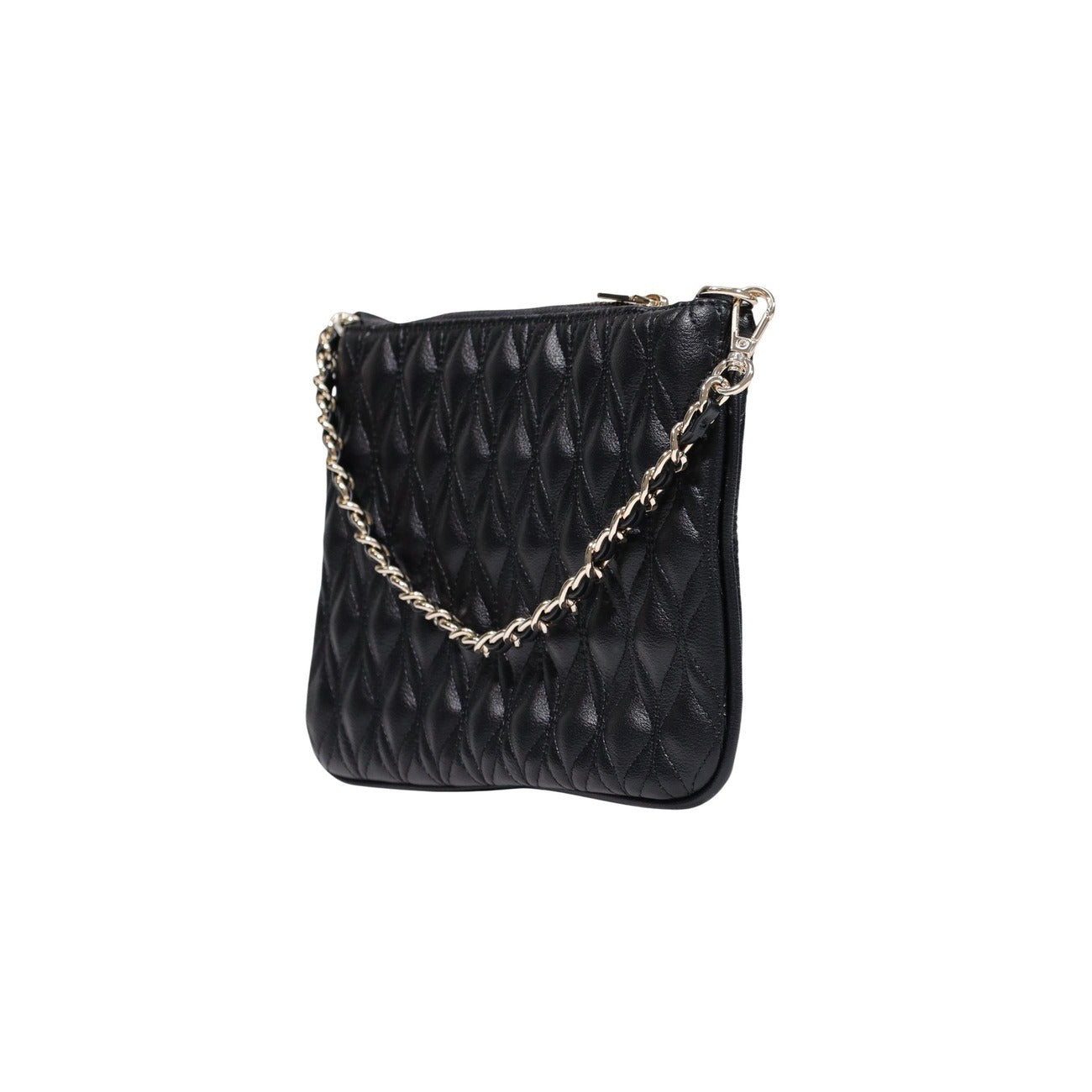 Pochette Guess nera trapuntata Maxine Quilted Flat PW7577 P6322. Borsa a mano e a spalla da donna nera matelassé in ecopelle con tracolla in metallo intrecciato, logo Guess e chiusura zip, borsa da sera elegante 4 stagioni.