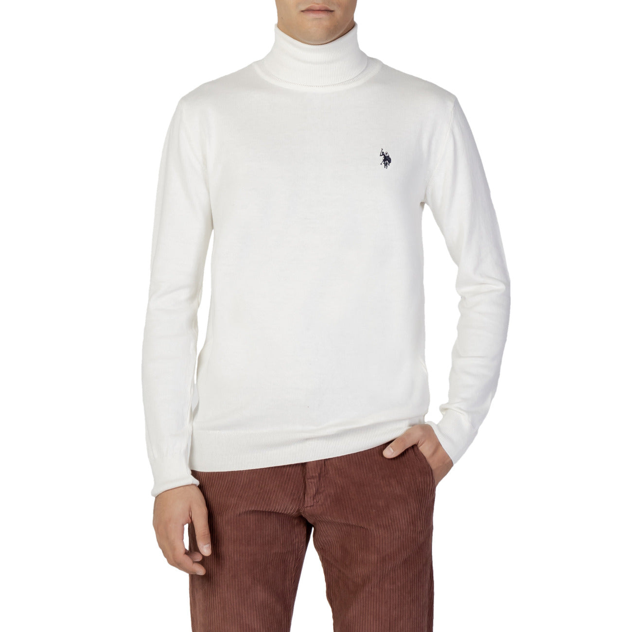 U.S. Polo Assn. Maglia Uomo Bianco Collo Alto Manica Lunga Cashmere Cotone Autunno Inverno 62828 48847