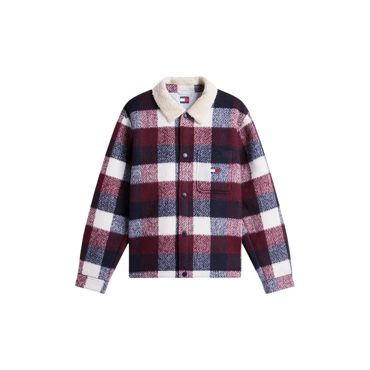 Giacca camicia uomo Tommy Jeans – Overshirt a quadri con colletto in sherpa DM0DM23523C1G.