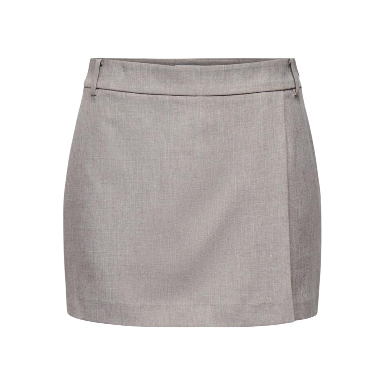 Skort Only Onllinda Grigia; 50% Poliestere Riciclato. Design a portafoglio, pantaloncino interno, vita alta. Tessuto leggero e flessibile, stile casual-chic per Primavera/Estate. Vista stesa 