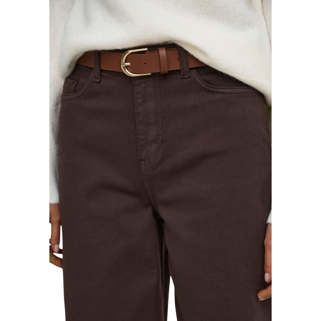 Jeans Jacqueline de Yong marroni donna 15380590. Pantaloni jeans da donna marroni a gamba larga modello barrel baggy, jeans loose fit casual in cotone riciclato con vita alta, denim 4 stagioni.