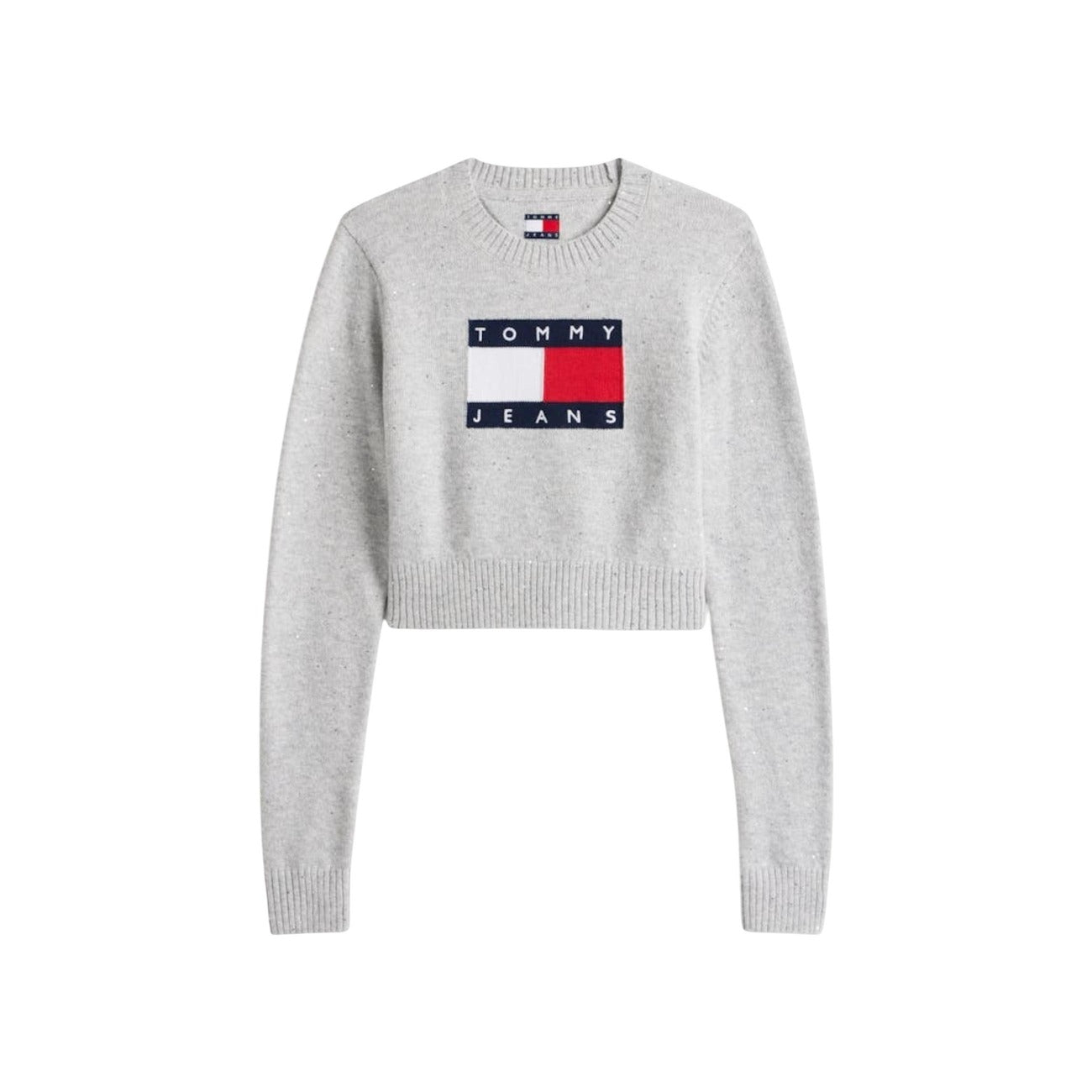 Tommy Hilfiger Jeans Maglione Donna Grigio con Stampa Maniche Lunghe - Maglione Cotone Organico Poliestere Poliammide Elastan Scollo Tondo