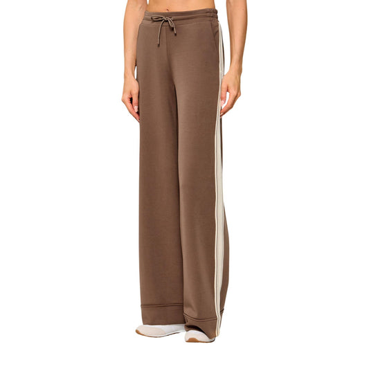 Pantaloni Guess donna marroni gamba larga bande laterali elastico vita MEROPE WIDE LEG⁠
